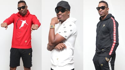 Former cricketer Dwayne Bravo models looks from his brand Djb47's latest collection. Photo: Djb47