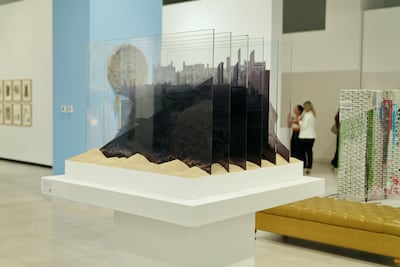 In her artwork, Emirati artist Sara Al Sulaimani captures the evolution of the Abu Dhabi Corniche. Photo: Rizq Art Initiative