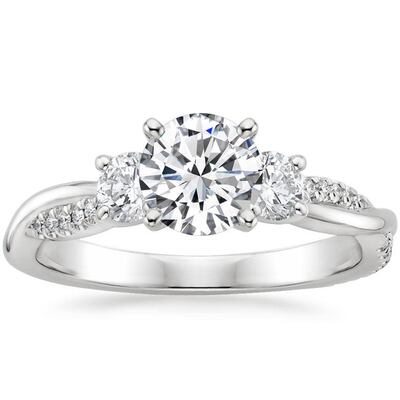 Three-stone Petite Twisted Vine engagement ring. Brilliant Earth