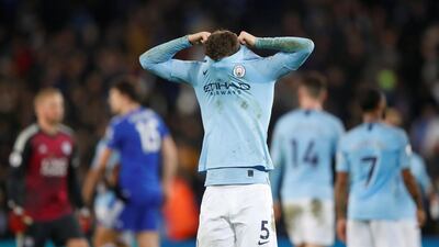 Manchester City's John Stones looks dejected following a 2-1 defeat to Leicester City. Reuters
