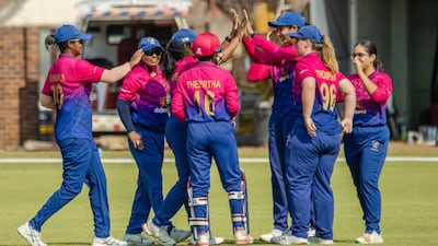 UAE players celebrate a wicket against Zimbabwe. Courtesy Zimbabwe Cricket