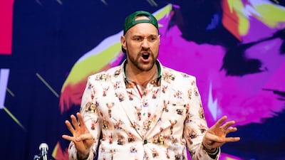 Tyson Fury reacts as he faces off with US boxer Deontay Wilder. EPA