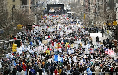 A march in New York City's First Avenue during the worldwide day of protests. Getty