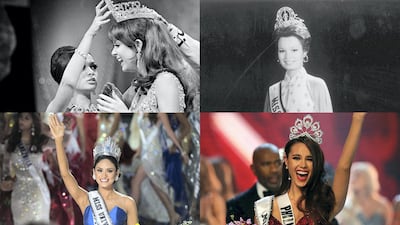 Clockwise from top left - Gloria Diaz, Maria Margarita Moran, Catriona Gray, and Pia Alonzo Wurtzbach. Images: AP Photo, Getty Images, EPA, AFP