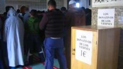 Muslims offer prayers at the Mesjid Mohammed Almobarak in Sid Embarak, a working-class quarter of Ceuta.
