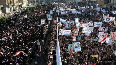 Thousands of Yemeni anti-government protesters demonstrate against President Ali Abdullah Saleh in Sanaa yesterday. YAHYA ARHAB / EPA