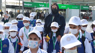 Her Excellency Jameela Al Muhairi, Minister of State for Public Education, accompanies government school pupils on a trip to Expo 2020 Dubai