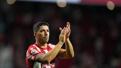 Atletico Madrid's Luis Suarez applauds the crowd after the final whistle. AP Photo