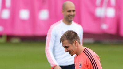 Bayern Munich’s Philipp Lahm performs during his team’s training session in Munich, Germany, 02 May 2016. FC Bayern Munich will face Atletico Madrid in the Uefa Champions League semi-final, second leg match in Munich on 03 May 2016. EPA/ANDREAS GEBERT