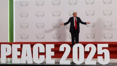 US President Donald Trump in Sharm El Sheikh, Egypt, for the Gaza peace summit. Reuters