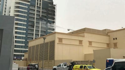 Emergency services work to put out the fire at Zen Tower in Dubai Marina. 13 May 2018. Leslie Pableo for The National