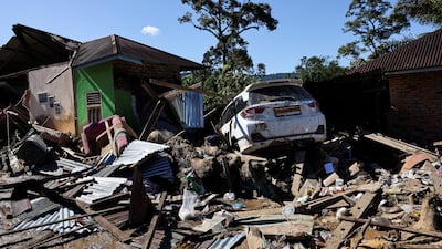 This car ended up stuck among rubble in Palembayan in the West Sumatra province of Indonesia. Reuters