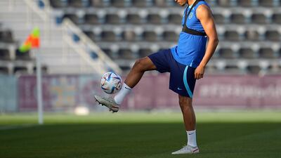 England's Trent Alexander-Arnold takes part the training session at Al Wakrah Sports Complex. AP