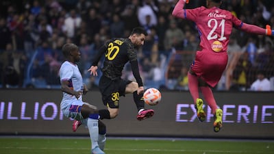 PSG's Lionel Messi scores the opening goal in Riyadh. AFP