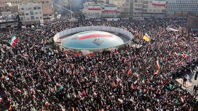 Iranians attend a pro-government rally in Tehran after the regime declared 'victory' over nationwide protests. Reuters