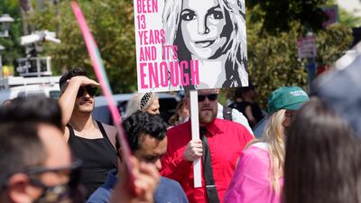 Britney Spears supporters demonstrate outside the Stanley Mosk Courthouse in Los Angeles on September 29, 2021. AP