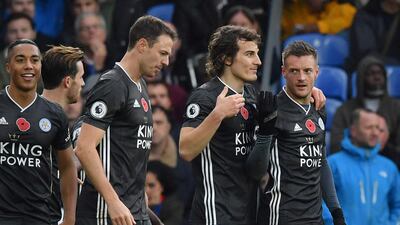 Jamie Vardy, right, scored his 19th goal in 21 league matches in Leicester City's 2-0 win at Crystal Palace. AFP