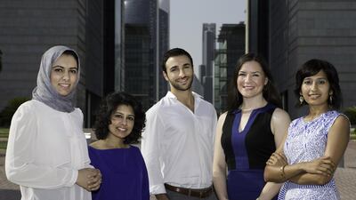 From left: Sameeha Khan, Christine Azavedo, Jean Pierre Aramouni, Leigh-Ann Lanier and Natasha D’Souza, volunteers for Dubai+Acumen, are looking for social enterprise start-ups they can help to grow. Jaime Puebla / The National