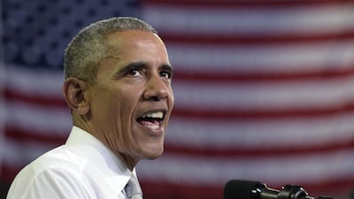 President Barack Obama speaks during a campaign event for Democratic presidential candidate Hillary Clinton at the CFE Federal Credit Union Arena in Orlando. Susan Walsh / AP Photo