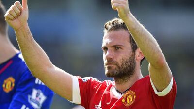 Juan Mata of Manchester United celebrates his team’s 1-0 win in the Premier League match between Norwich City and Manchester United at Carrow Road on May 7, 2016 in Norwich, England. (Mike Hewitt/Getty Images)