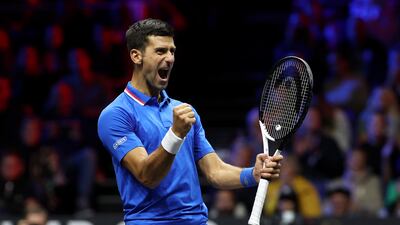 Novak Djokovic victory in the doubles match against Alex De Minaur and Jack Sock. Getty