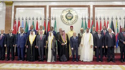 Arab leaders pose for a group photo.