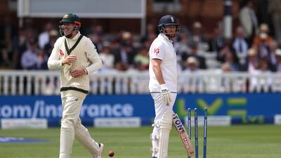 England's Jonny Bairstow after his controversial run out. Getty