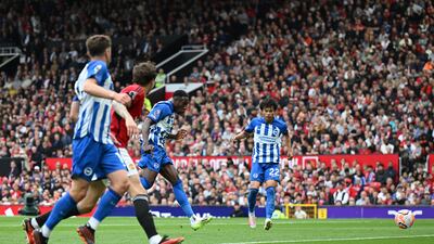 Danny Welbeck of Brighton & Hove Albion scores their first goal. Getty