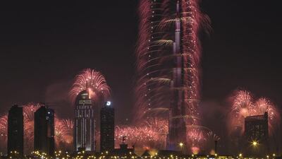 Downtown Dubai will kick off the celebrations at midnight, with the world-famous display at Burj Khalifa. Sarah Dea / The National