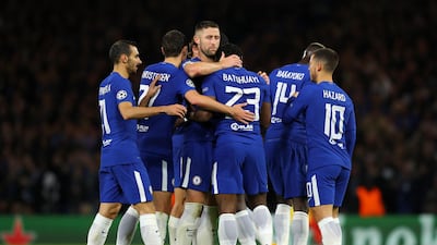 Michy Batshuayi celebrates scoring Chelsea's fifth goal. Richard Heathcote / Getty Images