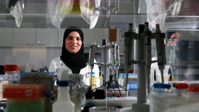 Dr Habiba Al Safar in her lab at Khalifa University in Abu Dhabi. She is passionate about empowering young scientists. Christopher Pike / The National