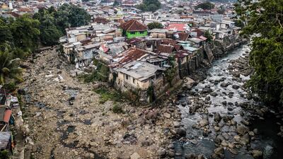 The exposed Ciliwung riverbed during low water levels in Bogor, West Java. AFP