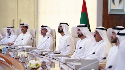 Sheikh Mohammed bin Rashid at the Cabinet meeting at the Presidential Palace. Courtesy Dubai Media Office