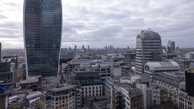 A view of the UK capital from the Lloyds of London building. New government figures show the British economy shrank by 0.2 per cent between July and September amid a period of rising inflation. The Bank of England has forecast a two-year recession, which is officially declared when the UK economy shrinks for two consecutive quarters. Photo: Dan Kitwood / Getty Images