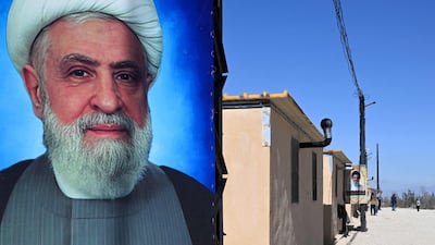 A poster of Hezbollah's leader Naim Qassem in Lebanon's north-eastern Bekaa Valley. AFP