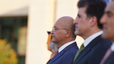 Iraqi President Barham Salih stands alongside President of Kurdistan Region Nechirvan Barzani at the ceremony. Photo: Iraqi President's Office
