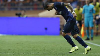 Paris Saint-Germain's Angel di Maria comes onto the pitch on Sunday as a sub in his team's Ligue 1 win over Monaco. Valery Hache / AFP / August 30, 2015