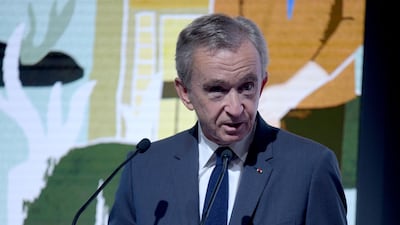 LVMH chairman and chief executive officer Bernard Arnault speaking at the launch of the company's recent enviornmental programme, Life. AFP
