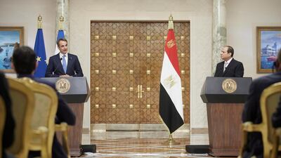 Egyptian President Abdel Fattah El Sisi and the Prime Minister of Greece Kyriakos Mitsotakis met at Al Ittihadiya Presidential Palace in Cairo. EPA