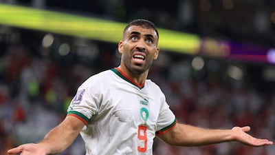Abderrazak Hamdallah, seen here representing Morocco at the 2022 World Cup in Qatar, was involved in an altercation with a fan following Al Ittihad's 4-1 Saudi Super Cup final defeat to Al Hilal in the UAE. Getty