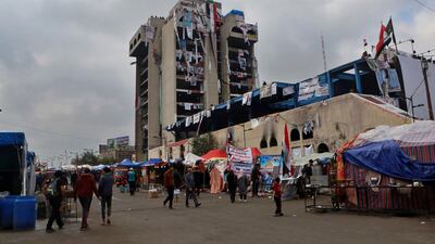 Demonstrators gather at Tahrir Square during ongoing anti-government protests in Baghdad. AP Photo