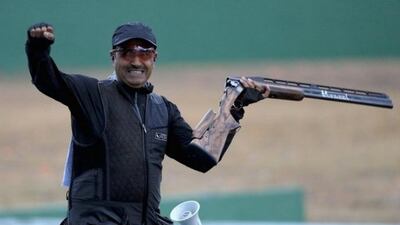 Fehaid Al Deehani reacts during the men's doble trap event at the Rio 2016 Olympics on Wednesday, August 10, 2016. Sam Greenwood / Getty Images