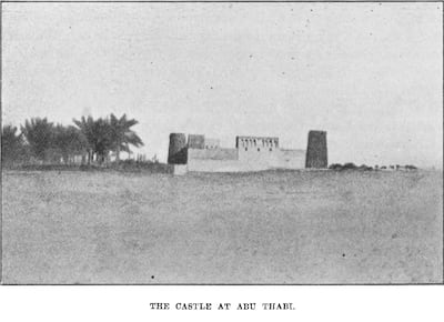 This photograph of Qasr Al Hosn in Abu Dhabi is believed to have been taken in 1901 by Samuel Zwemer. Photo: Three Journeys in Northern Oman