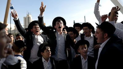 Ultra-Orthodox protesters at a rally in Jerusalem to oppose compulsory military service. EPA