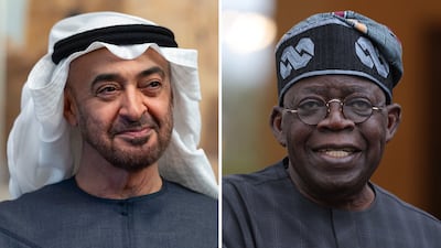 President Sheikh Mohamed and Bola Ahmed Tinubu, President of Nigeria, shared a phone call on Tuesday. Ryan Carter / UAE Presidential Court / Getty Images