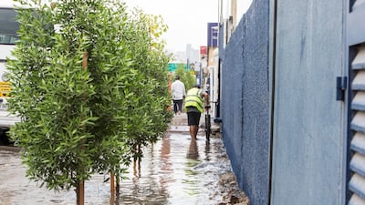 Streets in Al Quoz are flooded due to the Dubai downpour on Monday. Leslie Pableo for The National
