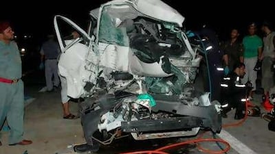 The minibus collided with a truck on the Abu Dhabi-Sila road in the western region. Five people were killed.
