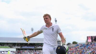 Sam Robsonof England salutes the crowd after being bowled out by Nuwan Pradeep for 127 runs on Saturday during Day 2 of the second Test v Sri Lanka at Headingley. Dave Thompson / Getty Images / June 21, 2014