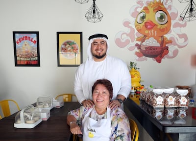 Mohamed Abedin and Amena Rakkuson, the mother and son behind Thai restaurant Sticky Rice, in JCT, Dubai. Chris Whiteoak / The National