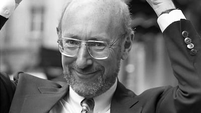 Sir Clive Sinclair with his new computer, the Z88, which came to market in 1987 priced at £287.50. PA